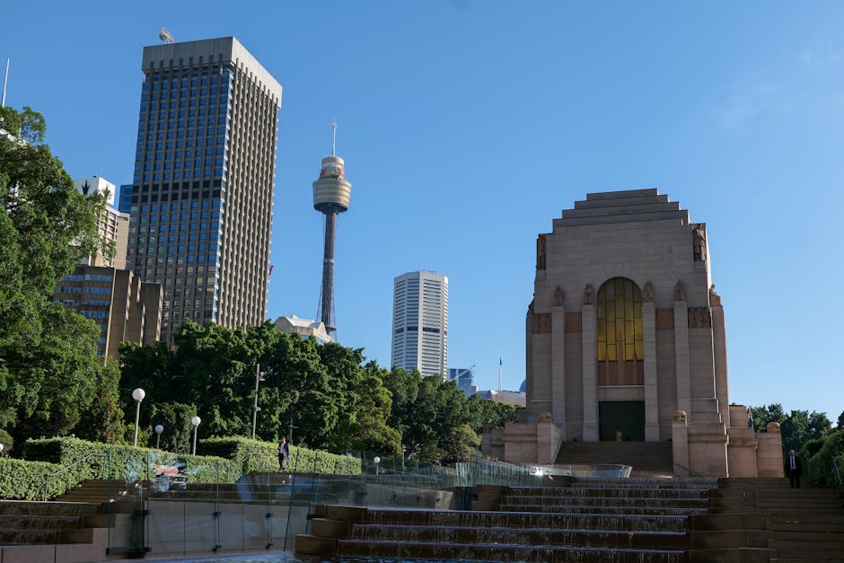 View of Sydney's skyline featuring the Anzac Memorial in Hyde Park on a clear day.